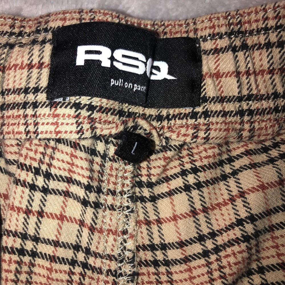 RSQ Pants Men's Size Large Beige Plaid Pull On Pants Elastic Waist Casual Pocket - Picture 9 of 16